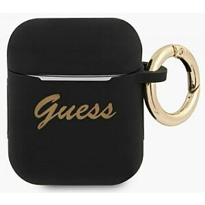 Guess Apple AirPods 1/2 cover Silicone Vintage Script case Black