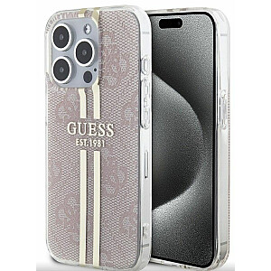 Чехол Guess Apple iPhone 15 Pro IML 4G с золотой полосой, розовый