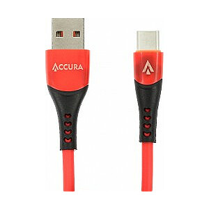 Accura USB-A - USB-C 1,0 m gumija 5 V/2 A sarkana