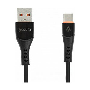 Accura USB-A - USB-C 1.0m gumija 5V/2A melna