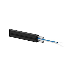 ALANTEC Optiskās šķiedras kabelis OS2 FTTH plakans SM 2J 9/125 LSOH melns, pastiprināts ar diviem tērauda stieņiem 1000m
