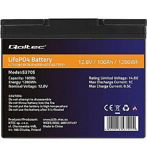 QOLTEC4 akumulatora darbības laiks | 12,8 V | 100 Ah | 1280 WH