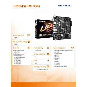 Mātesplate H610M S2H V3 DDR4 s1700 2DDR4 DP/HDMI M.2 mATX