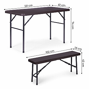 Ēdināšanas krēslu komplekts 120cm banketu komplekts ar 2 soliem - BRŪNS