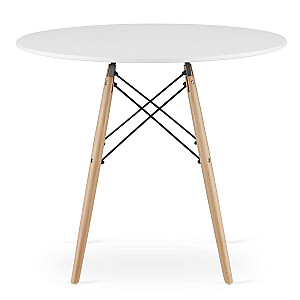 Moderns skandināvu stila kafijas galdiņš, balts apaļš virsma, 90 cm.