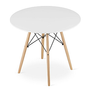 Moderns skandināvu stila kafijas galdiņš, balts apaļš virsma, 90 cm.