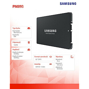 SSD diskdzinis PM893 DCT 1920GB MZ7L31T9HBLT-00W07 SATA