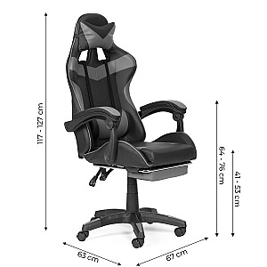 Spēļu kausa krēsls, regulējams biroja krēsls ar kāju spilveniem, pelēks