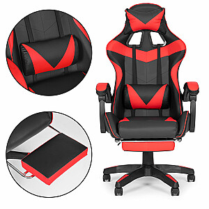 Spēļu kausa krēsls, regulējams biroja krēsls ar kāju spilveniem, sarkans