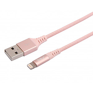 Кабель передачи данных Tellur, сертифицированный Apple MFI, USB-Lightning, изготовлен из кевлара, 2,4 А, 1 м, розовое золото.
