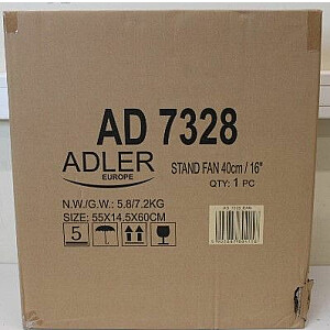 Adler SALE OUT. AD 7328 Fan 40cm/16" - stand with remote control, White Fan AD 7328 Stand Fan DAMAGED PACKAGING, SCRATCHES Diameter 40 cm White Number of speeds 3 120 W Yes Oscillation | Fan | AD 7328 | Stand Fan | DAMAGED PACKAGING, SCRATCHES 