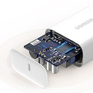 Ugreen ātrais sienas lādētājs ceļojuma adapteris USB Typ C Power Delivery 30 W Quick Charge 4.0, balts (70161)