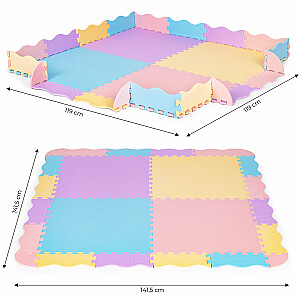 Daudzkrāsains bērnu paklājs no putuplasta ar žogu 141,5x141,5 cm 24 gab. ES SPĒLĒJU