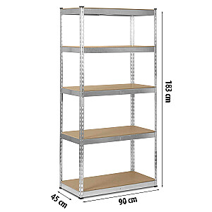 Metāla plaukts glabāšanai 183 x 90 x 45 cm Humberg HR-700 sudrabs