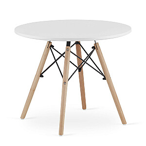 Mūsdienīgs skandināvu stila kafijas galdiņš, balts apaļš virsma, 60 cm.