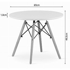 Mūsdienīgs skandināvu stila kafijas galdiņš, balts apaļš virsma, 60 cm.