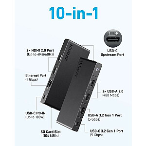 Концентратор 364 USB-C с двумя дисплеями 10w1 2x4K HDMI и черный