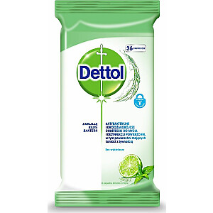 Dettol DETTOL_Antibakteriālās un rauga salvetes kaļķu tīrīšanai un dezinfekcijai & amp; Mint 36gab