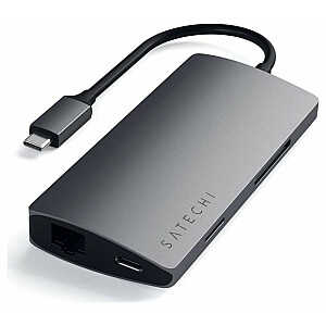 Алюминиевый адаптер Satechi V2 USB-C (USB-C, 3x USB-A, 4K HDMI, устройство чтения карт памяти micro/SD, Ethernet) (серый космос)
