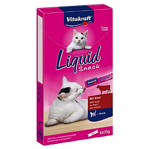 VITAKRAFT Cat Liquid-Snack ar liellopa gaļu - gardumi kaķiem - 6 x 15 g