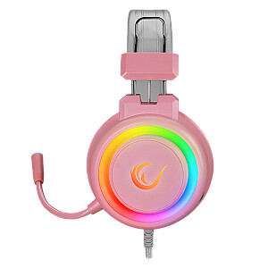 RAMPAGE ALQUIST 3,5 MM RGB MIkrofona rozā spēļu austiņas