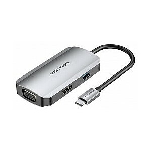 Vention USB-C dokstacija HDMI, VGA, USB 3.0, PD, 15 cm