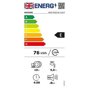 Hotpoint Dishwasher HSFO 3T223 WC X Free standing, Width 45 cm, Number of place settings 10, Number of programs 9, Energy efficiency class E, Display, AquaStop function, Inox