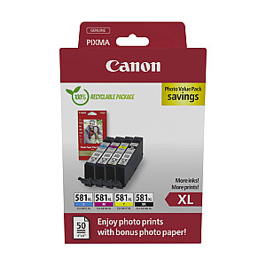 Цветные картриджи Canon CLI-581X BK / C / M / Y: струйный картридж повышенной емкости + экономичный пакет фотобумаги