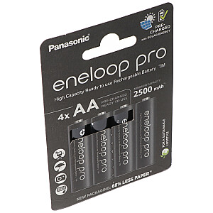 Panasonic rechargeable batteries  ENELOOP Pro BK-3HCDE/4BE, 2500 mAh, 500 (4xAA)