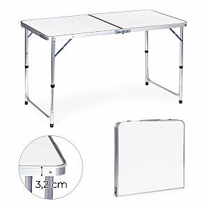 Ceļojumu galds, saliekams nometnes galds, balta galda virsma, 120 x 60 cm