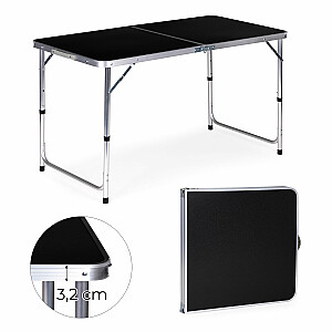Ceļojumu galds, saliekams nometnes galds, melna galda virsma, 120 x 60 cm