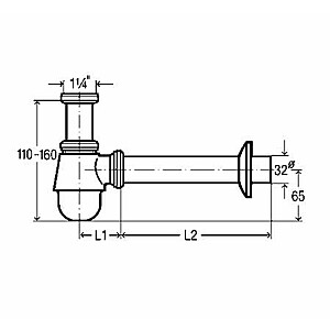 Bidē pudeļsifons bez izplūdes 11/4"x32-200mm, hroms