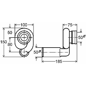 Sifons pisuāram 50x50 ar horizontālu izvadu