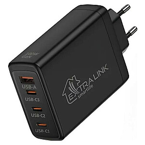 Extralink Smart Life Fast Charger, GaN, 100W | Lādētājs | 3 porti USB-C, USB-A, CHARESL01