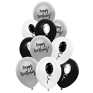 Воздушные шары Festi Happy Birthday черно-белые 30см 10 шт. 634595
