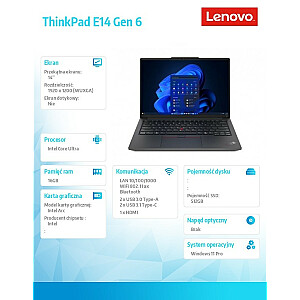 Ноутбук ThinkPad E14 G6 21M7002VPB W11Pro Ultra 7 155H/16GB/512GB/INT/14,0 WUXGA/графитовый черный/1 год поддержки Premier + 3 года ОС + компенсация выбросов CO2 