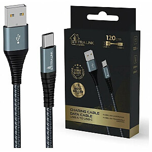 Extralink Smart Life 15W, USB-A - USB-C, 120см, нейлоновая оплетка, 5В 2,4А/3А, черный