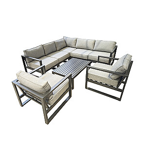 Mēbeļu komplekts, galds, stūra dīvāns, 2xkrēsli 7802