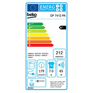 BEKO Dryer DF7412PA A++, 7 кг, глубина 51 см, тепловой насос, светодиодный дисплей