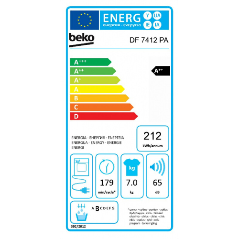 BEKO Dryer DF7412PA A++, 7 кг, глубина 51 см, тепловой насос, светодиодный дисплей