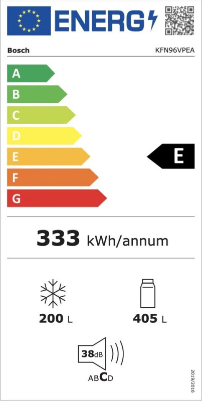 Bosch Serie 4 KFN96VPEA холодильник side-by-side Отдельностоящий 605 л E Нержавеющая сталь