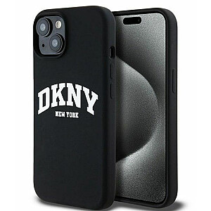 DKNY Apple iPhone 15 Жесткий чехол из жидкого силикона, белый, с логотипом MagSafe, черный