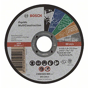 Taisns griešanas disks Bosch Rapido Multi Construction 115 x 22,23 x 1,0 mm (2.608.602.384)