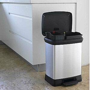 Ведро педальное для сортировки мусора металлизированное Duo Deco Bin 10 + 18L silver