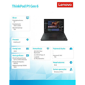 Notebook ThinkPad P1 G6 21FV000HPB W11Pro i7-13800H/32GB/1TB/RTX3500 12GB/16.0 WQUXGA/Touch/3YRS Premier Support 