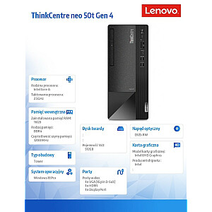 Komputer ThinkCentre Neo 50t G4 TWR 12JB000NPB W11Pro i7-13700/16GB/512GB/INT/DVD/3YRS OS 