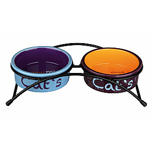 Набор керамических мисок Trixie Eat on Feet на подставке, 2 × 0,3 л/о 12 см, голубой/оранжевый/фиолетовый