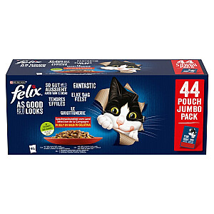 PURINA Felix Fantastic Mix drebučiuose – drėgnas kačių ėdalas – 44 x 85 g