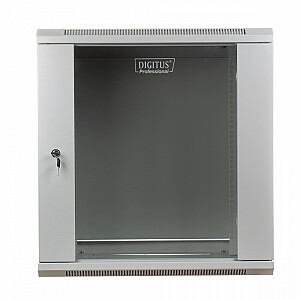 Шкаф подвесной односекционный 19" 12U 635/600/600мм, стеклянная дверь, серый (RAL 7035)