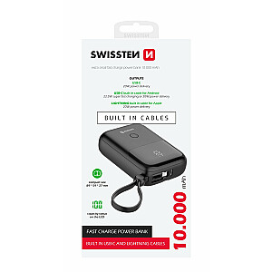 Swissten Power Bank с USB-C и Lightning Проводом 10 000 mAh 22.5W